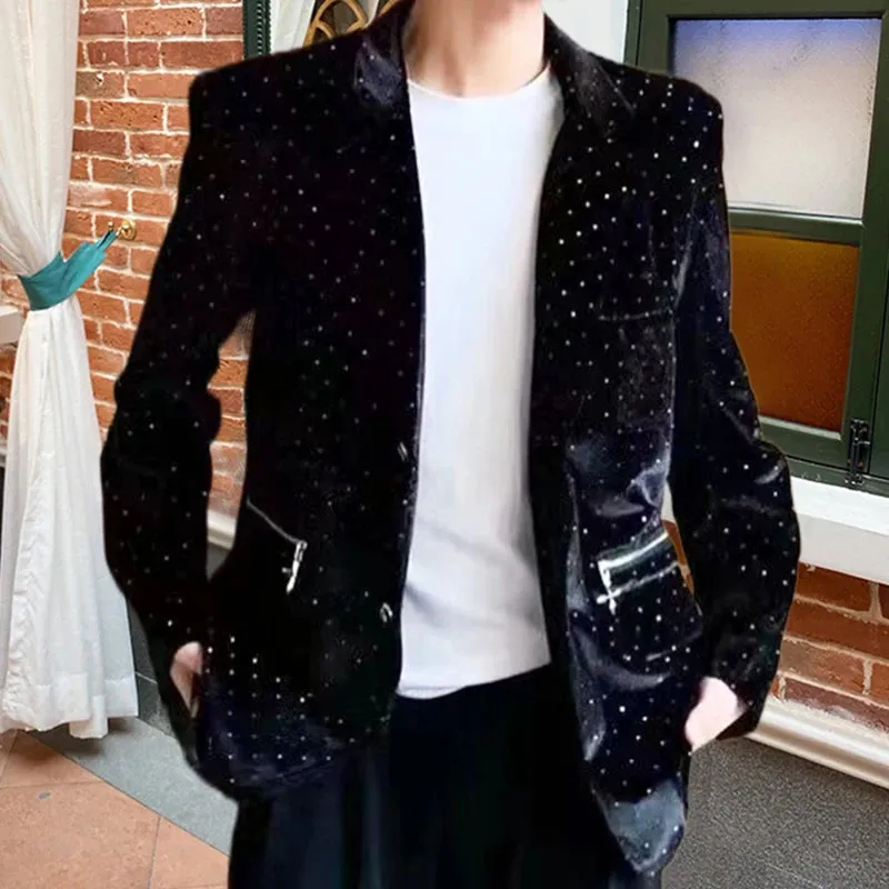 Rhinestone Decor Velvet Blazer