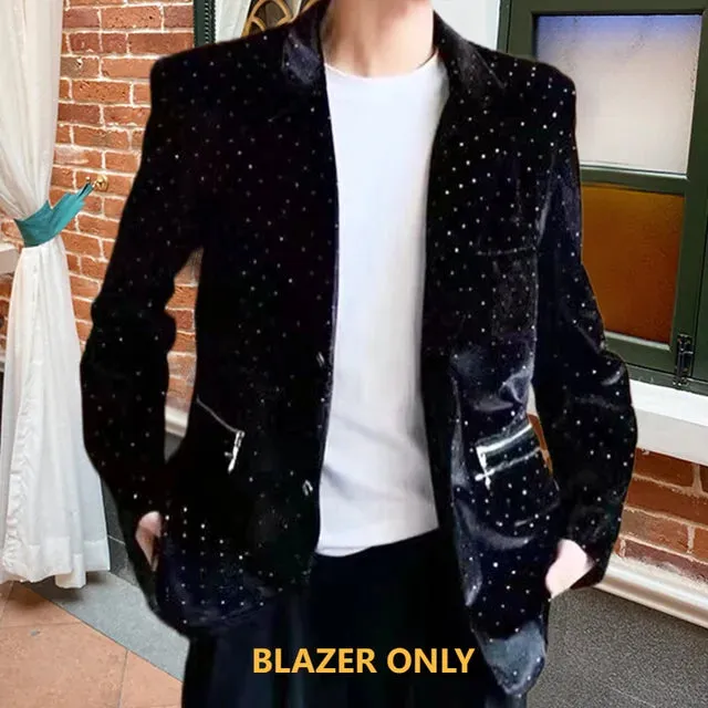 Rhinestone Decor Velvet Blazer