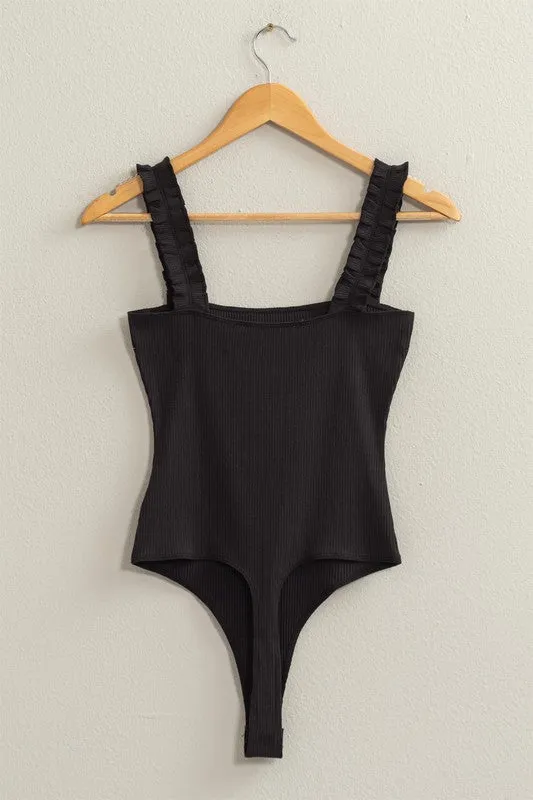 Ribbed Ruffle Strap Bodysuit