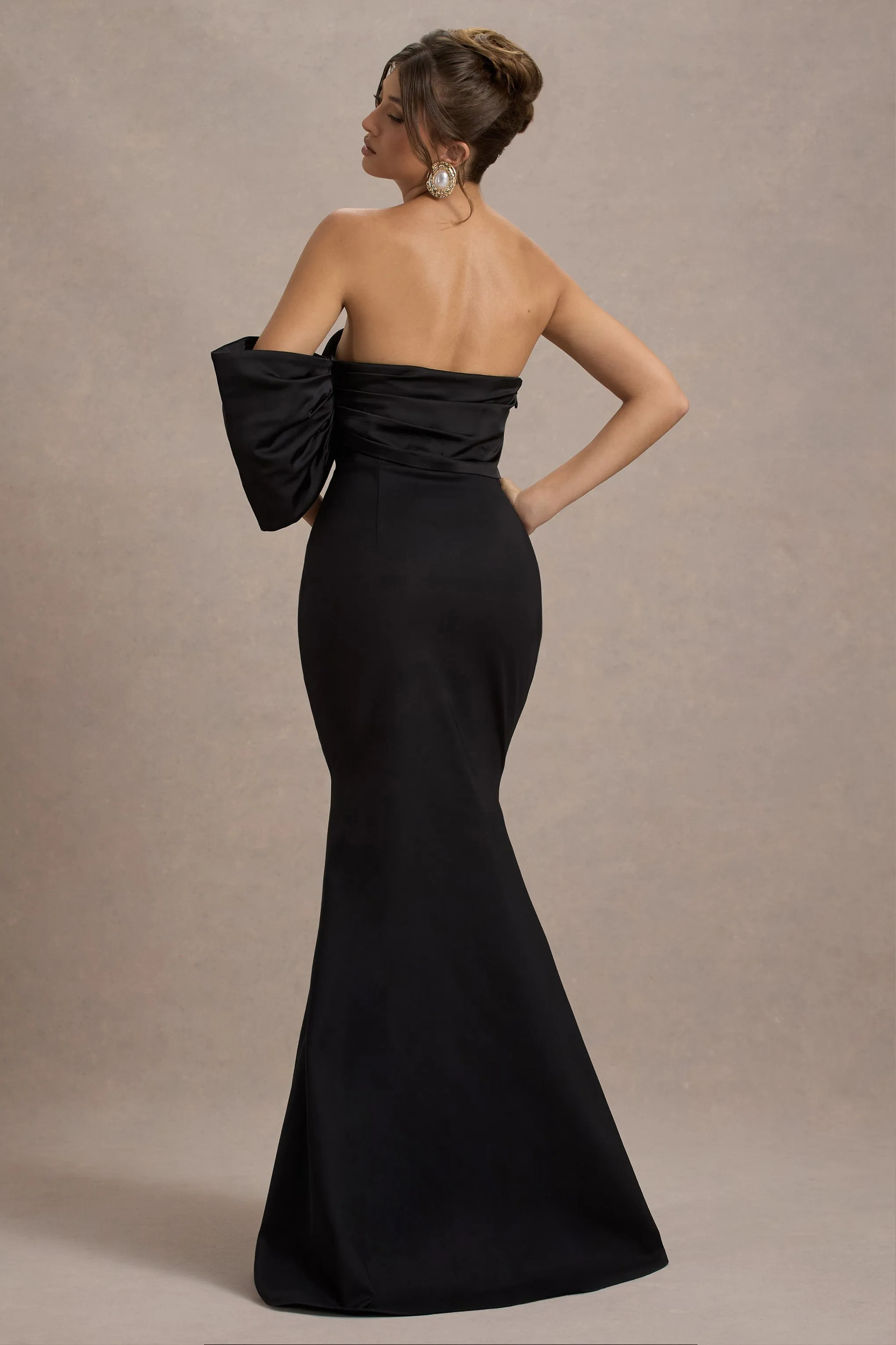 Rosora | Black Asymmetric One-Sleeve Fishtail Maxi Dress