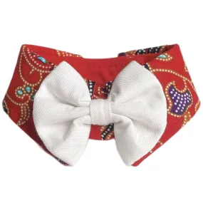 RuffCo Handcrafted Bowtie Button Collar For Cats & Dogs (Red Batik)