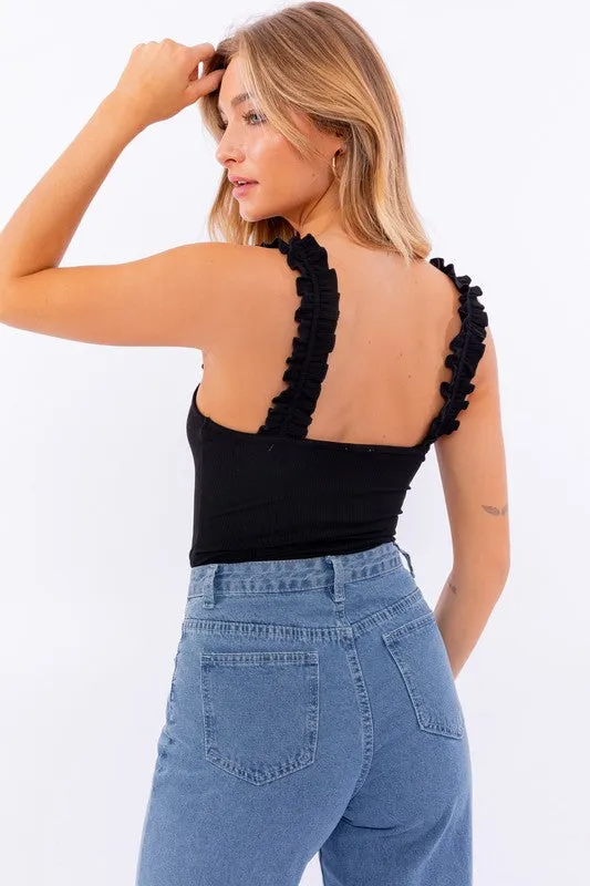 Ruffle Ribbed Bodysuit