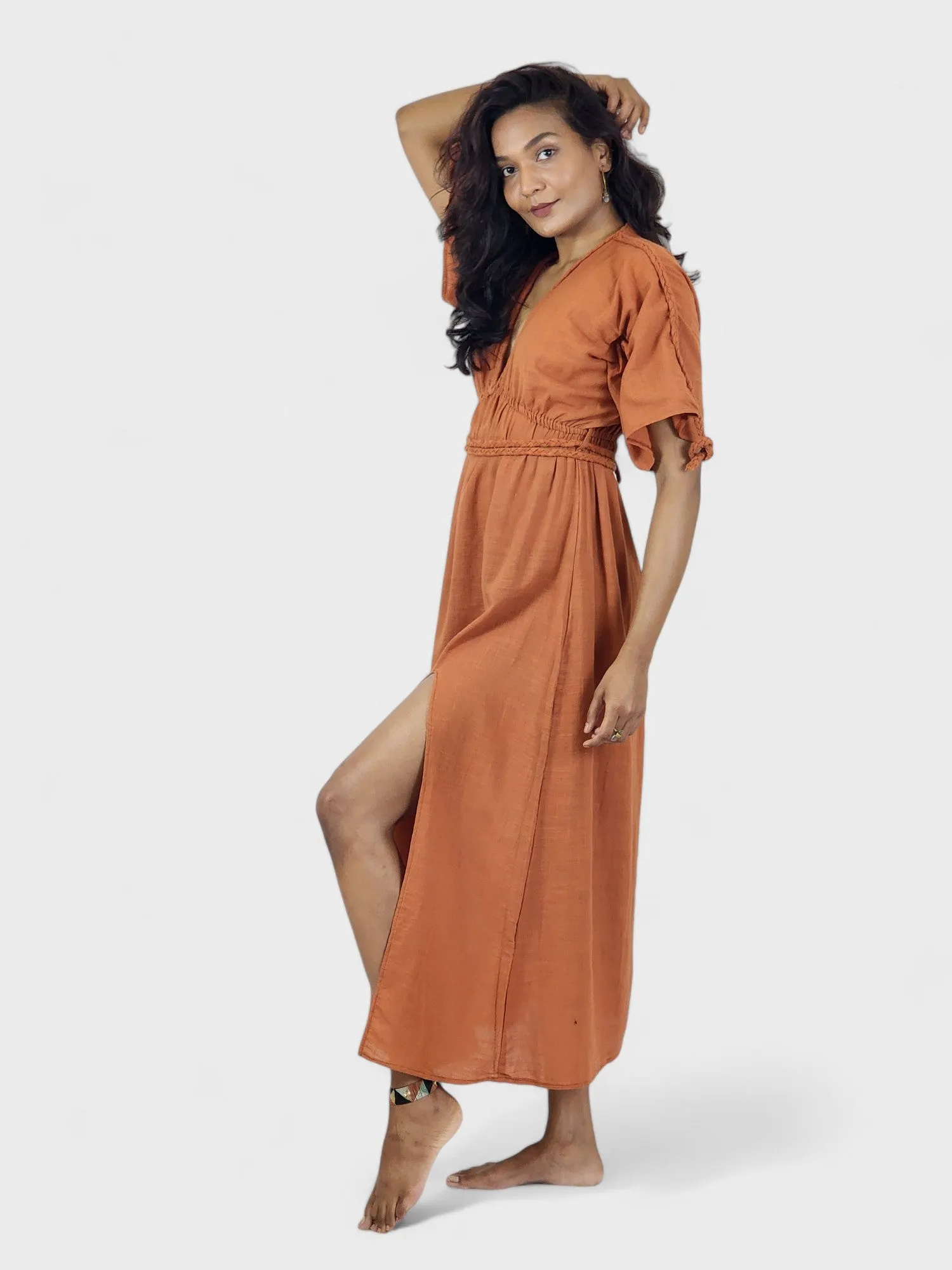 Rust Organic Cotton Rope Goddess Maxi Dress