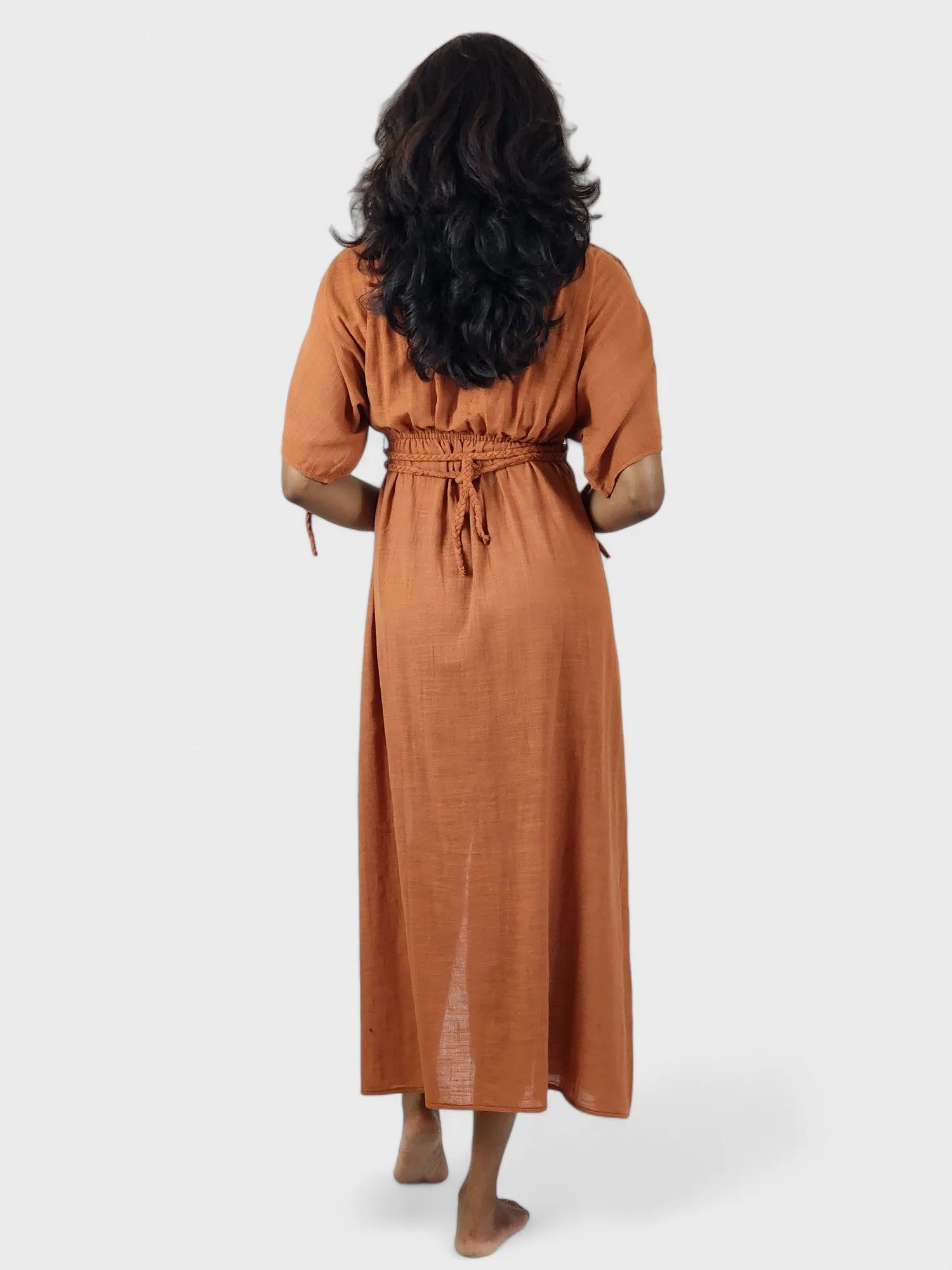 Rust Organic Cotton Rope Goddess Maxi Dress