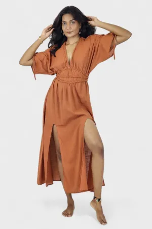 Rust Organic Cotton Rope Goddess Maxi Dress