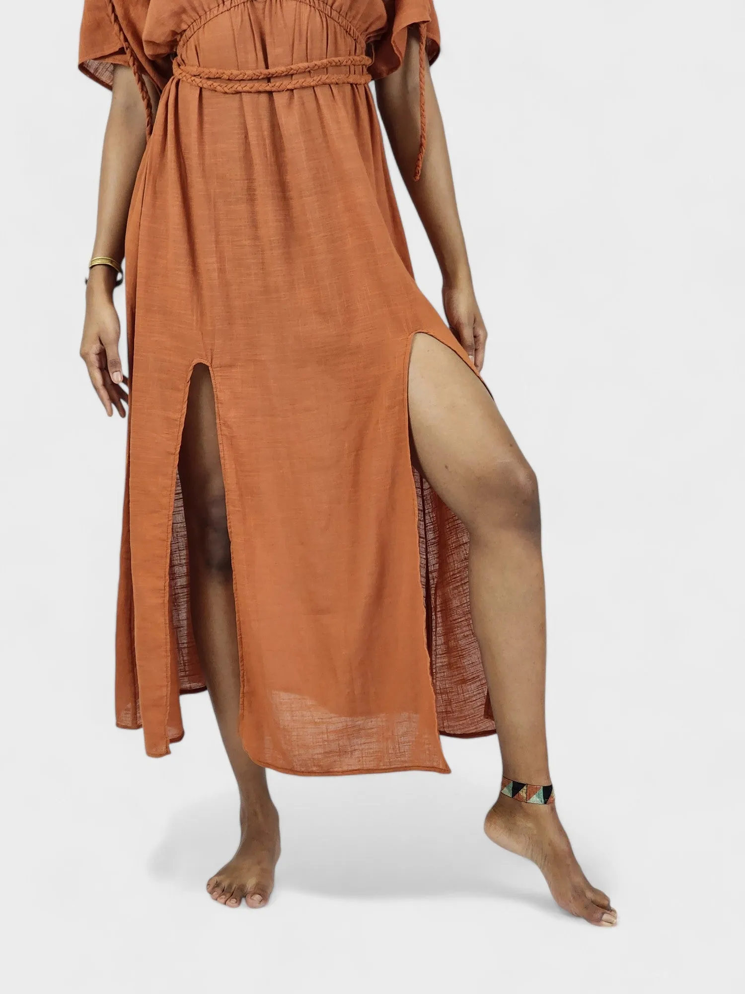 Rust Organic Cotton Rope Goddess Maxi Dress