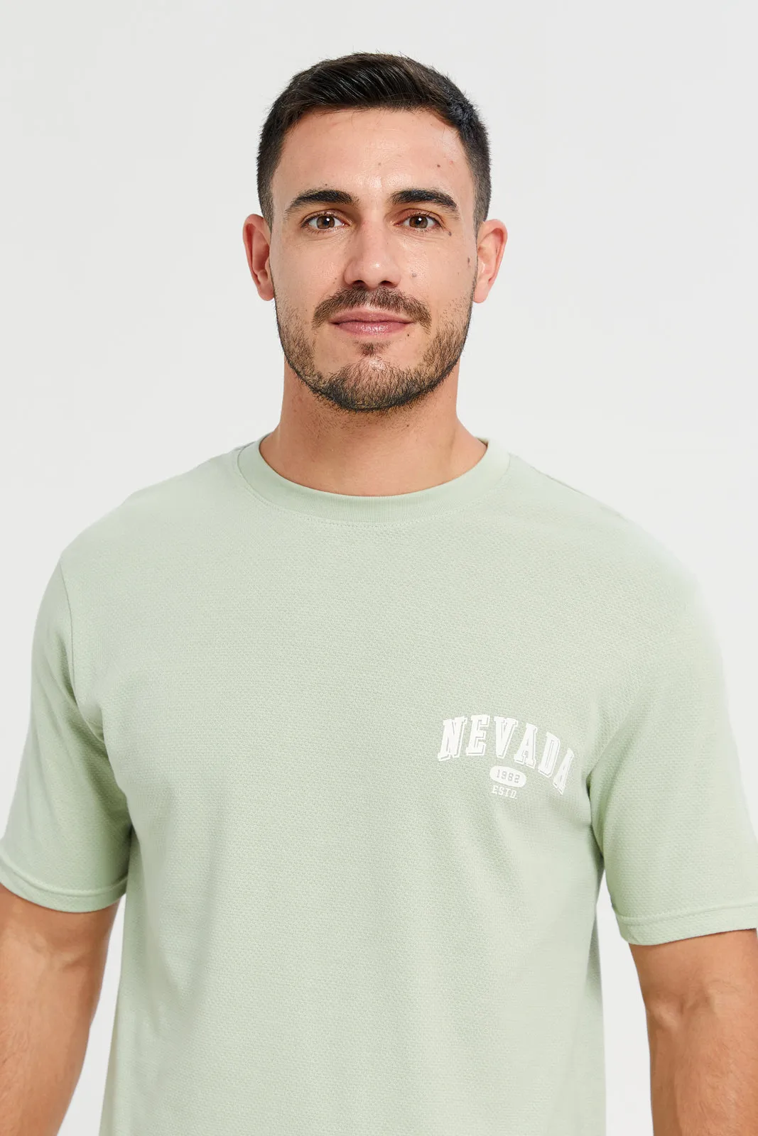 Sage Green Jacqard Logo T-Shirt