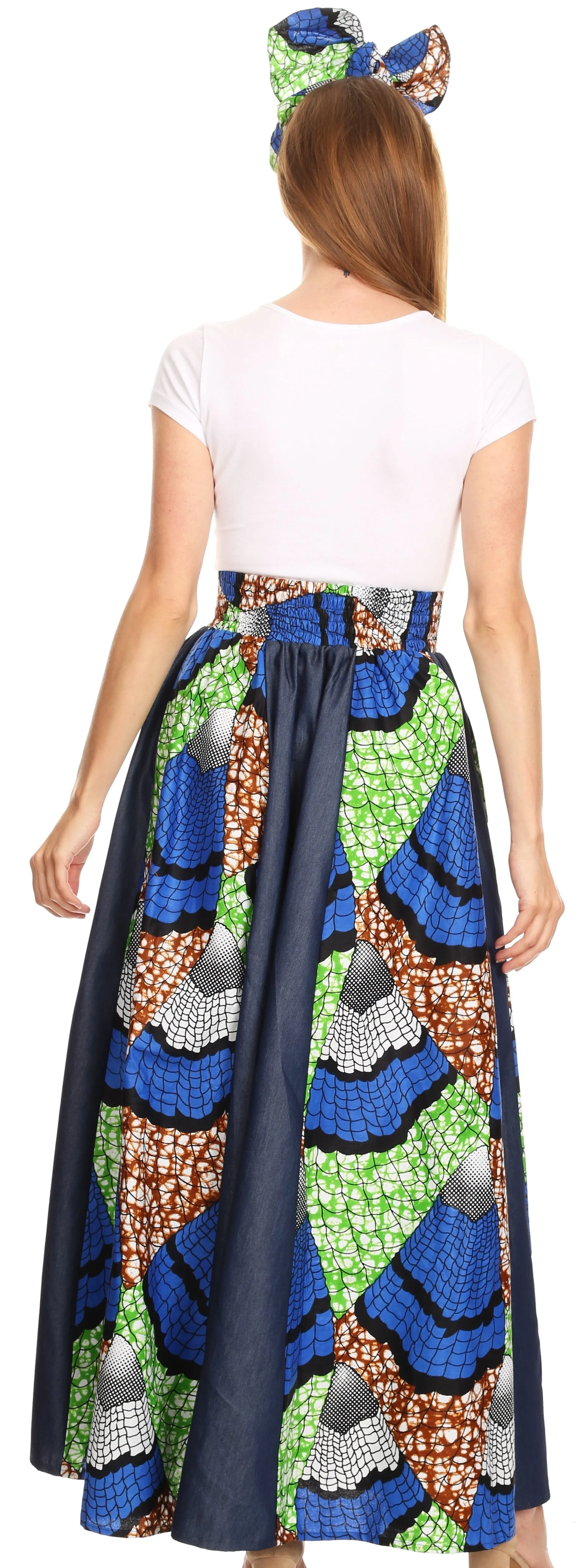 Sakkas Monifa Long Maxi Skirt Colorful Ankara Wax Dutch African Skirt Gorgeous