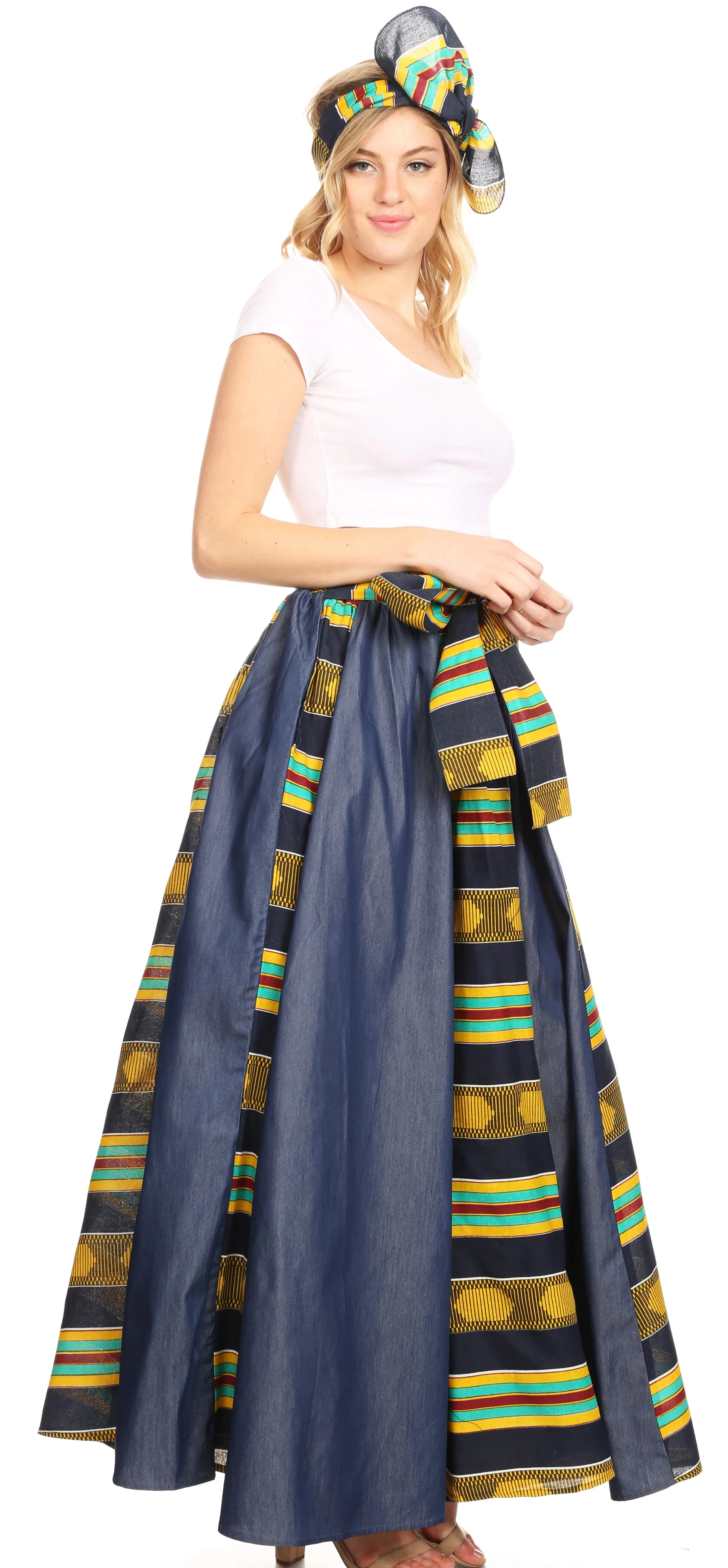 Sakkas Monifa Long Maxi Skirt Colorful Ankara Wax Dutch African Skirt Gorgeous