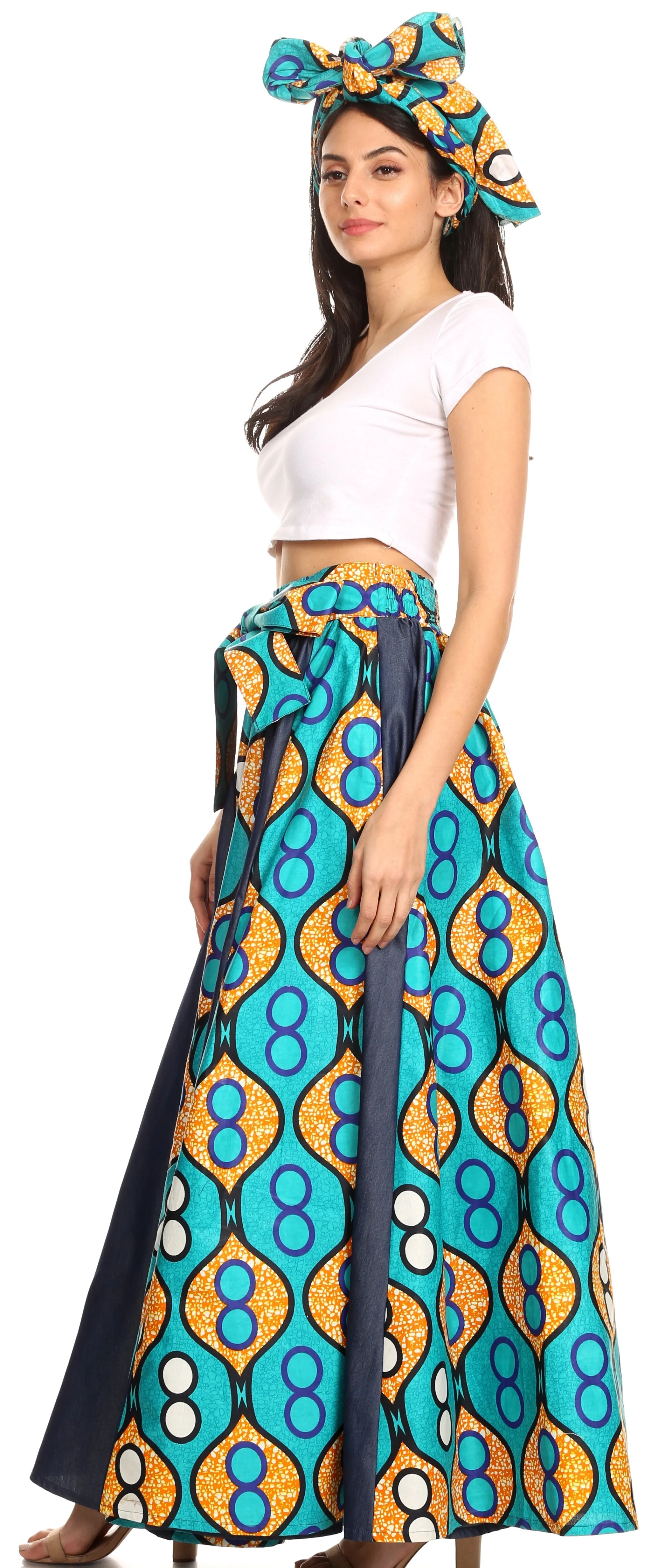 Sakkas Monifa Long Maxi Skirt Colorful Ankara Wax Dutch African Skirt Gorgeous