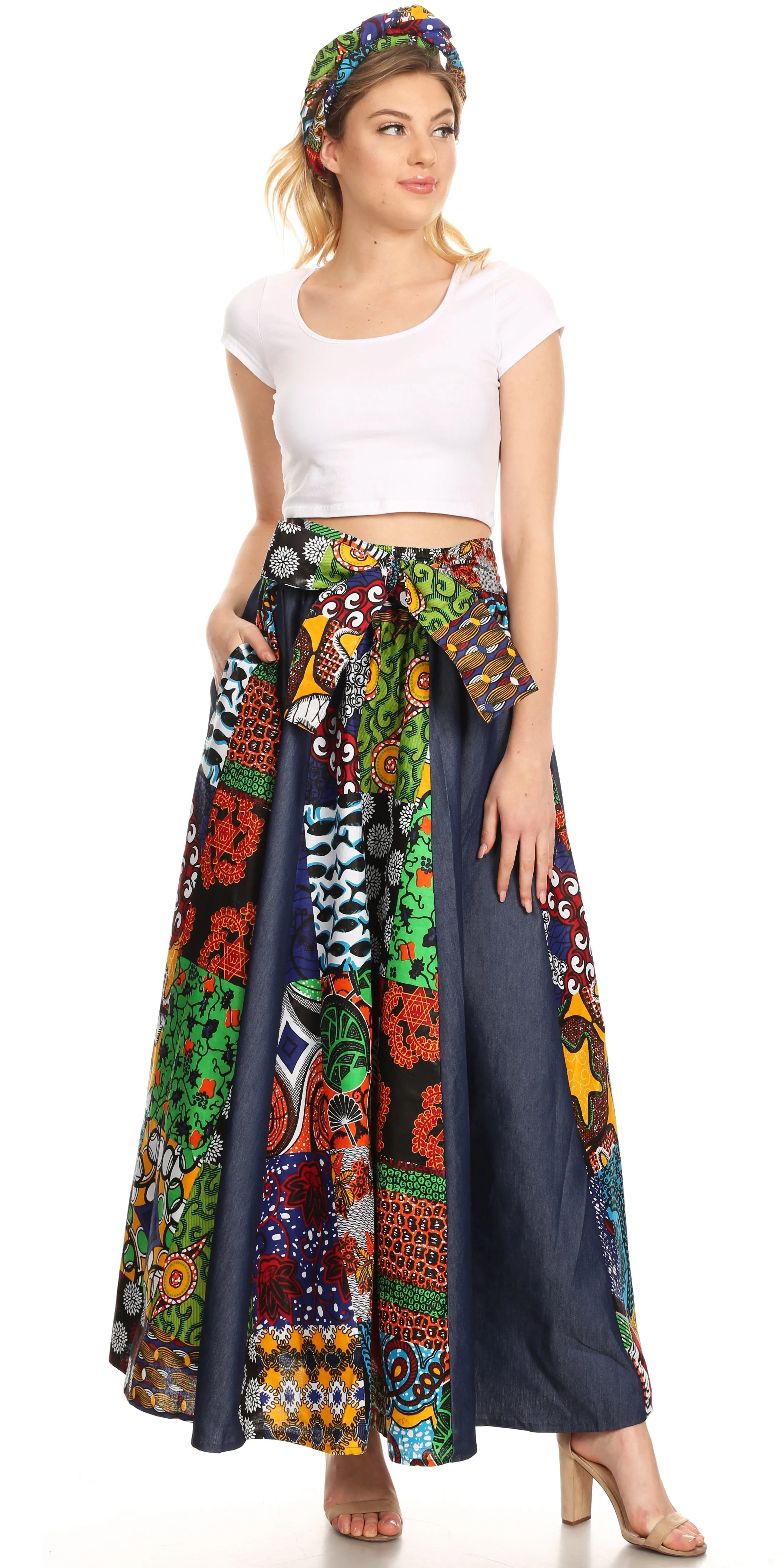 Sakkas Monifa Long Maxi Skirt Colorful Ankara Wax Dutch African Skirt Gorgeous