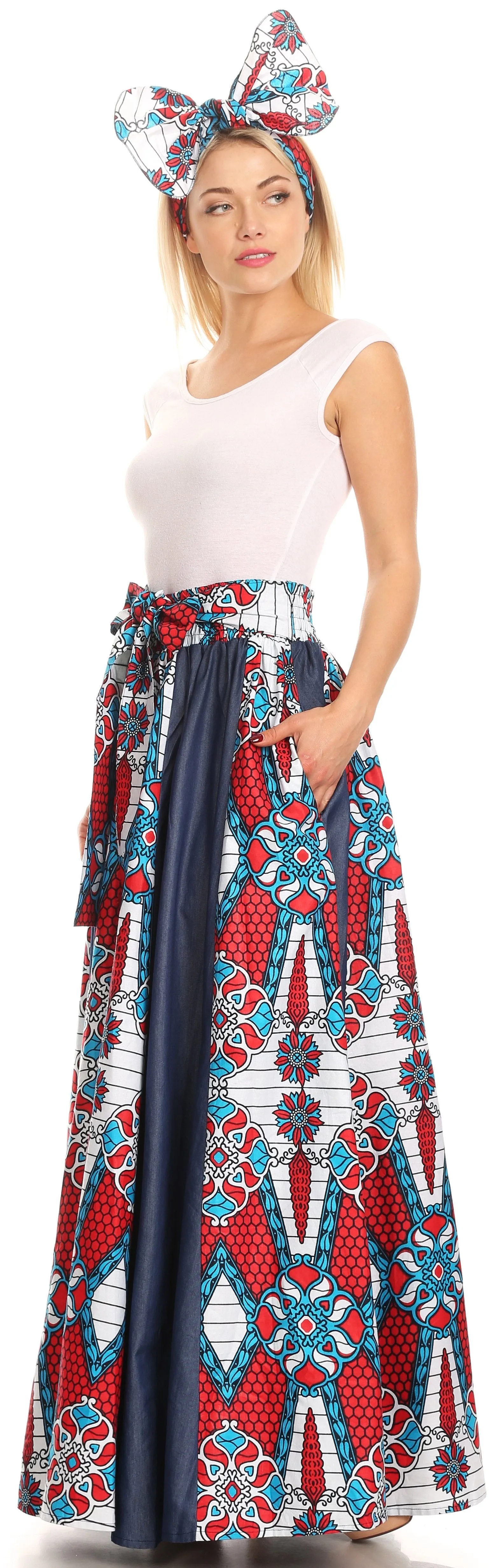 Sakkas Monifa Long Maxi Skirt Colorful Ankara Wax Dutch African Skirt Gorgeous