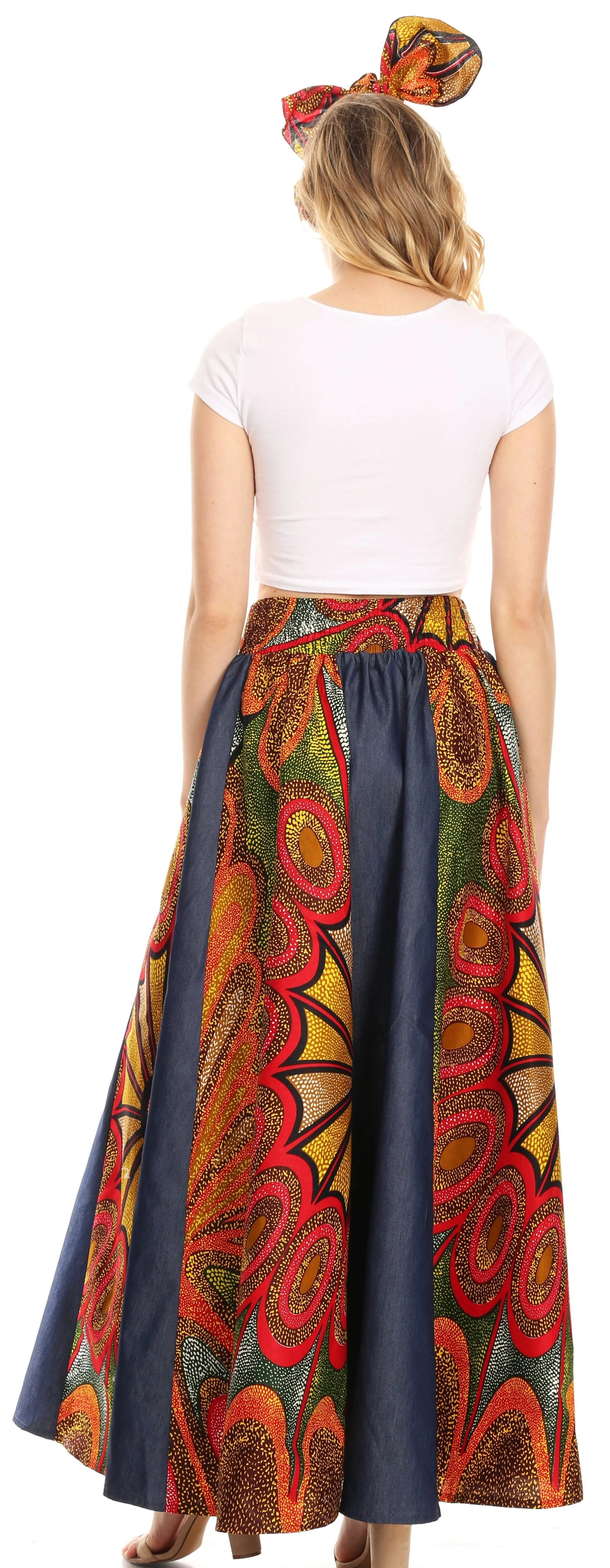 Sakkas Monifa Long Maxi Skirt Colorful Ankara Wax Dutch African Skirt Gorgeous