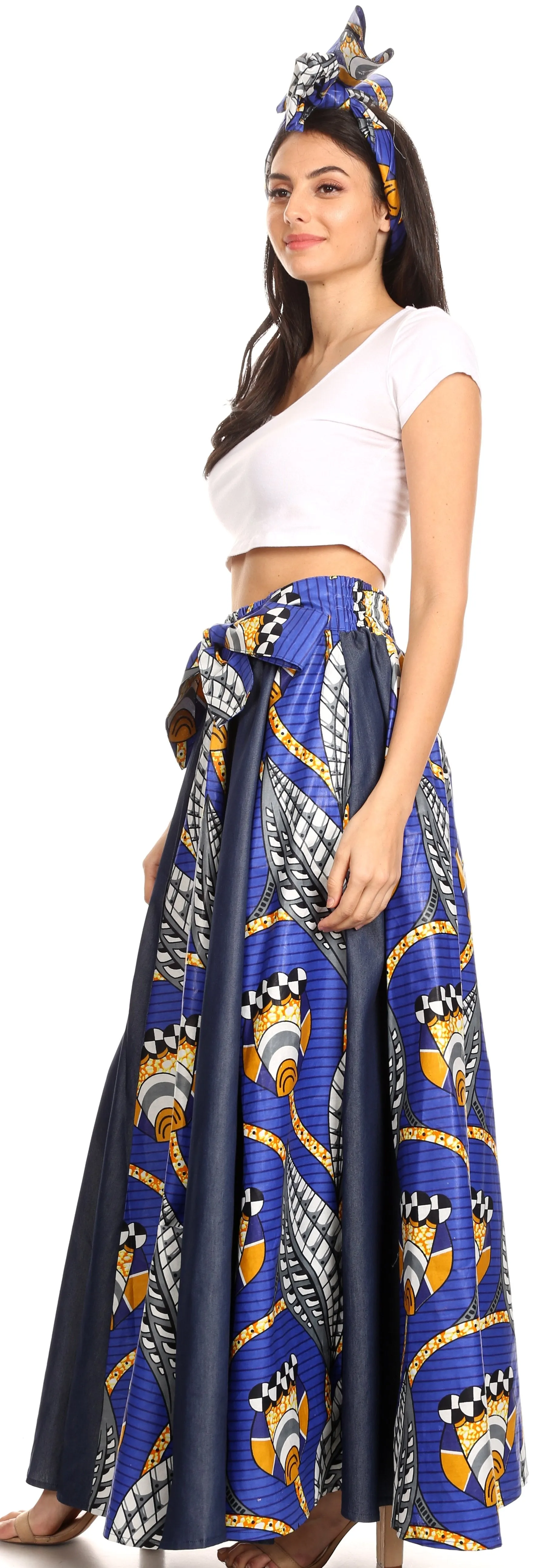 Sakkas Monifa Long Maxi Skirt Colorful Ankara Wax Dutch African Skirt Gorgeous