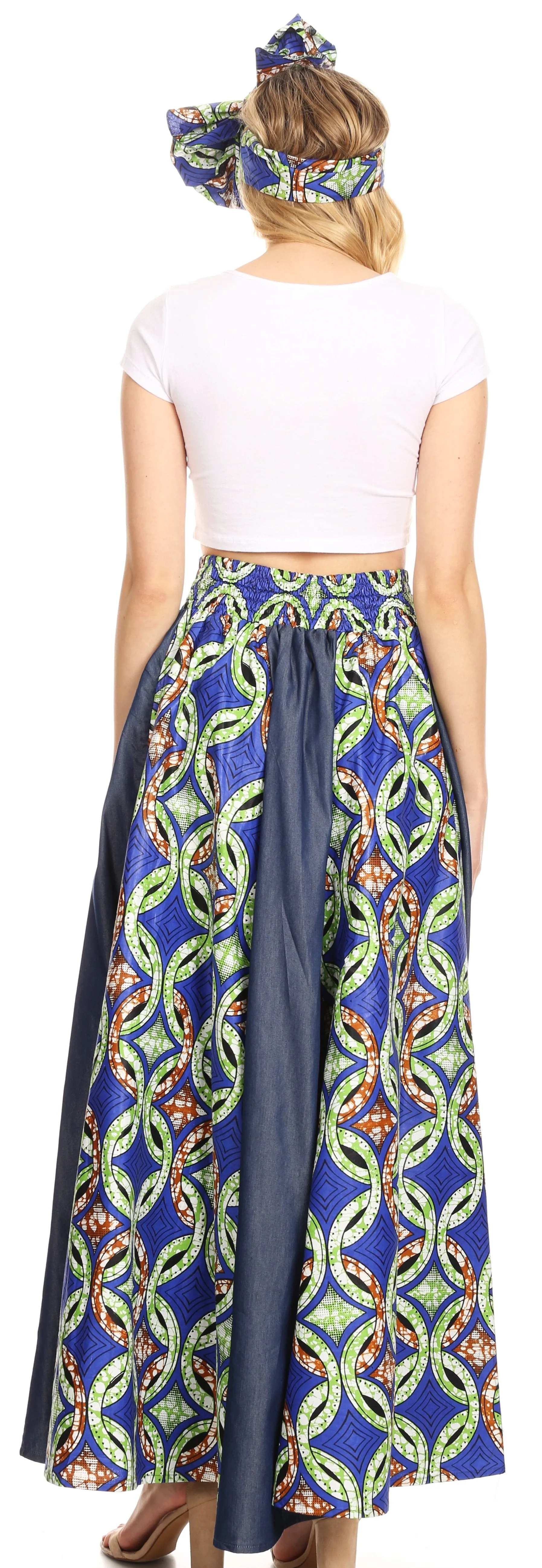 Sakkas Monifa Long Maxi Skirt Colorful Ankara Wax Dutch African Skirt Gorgeous