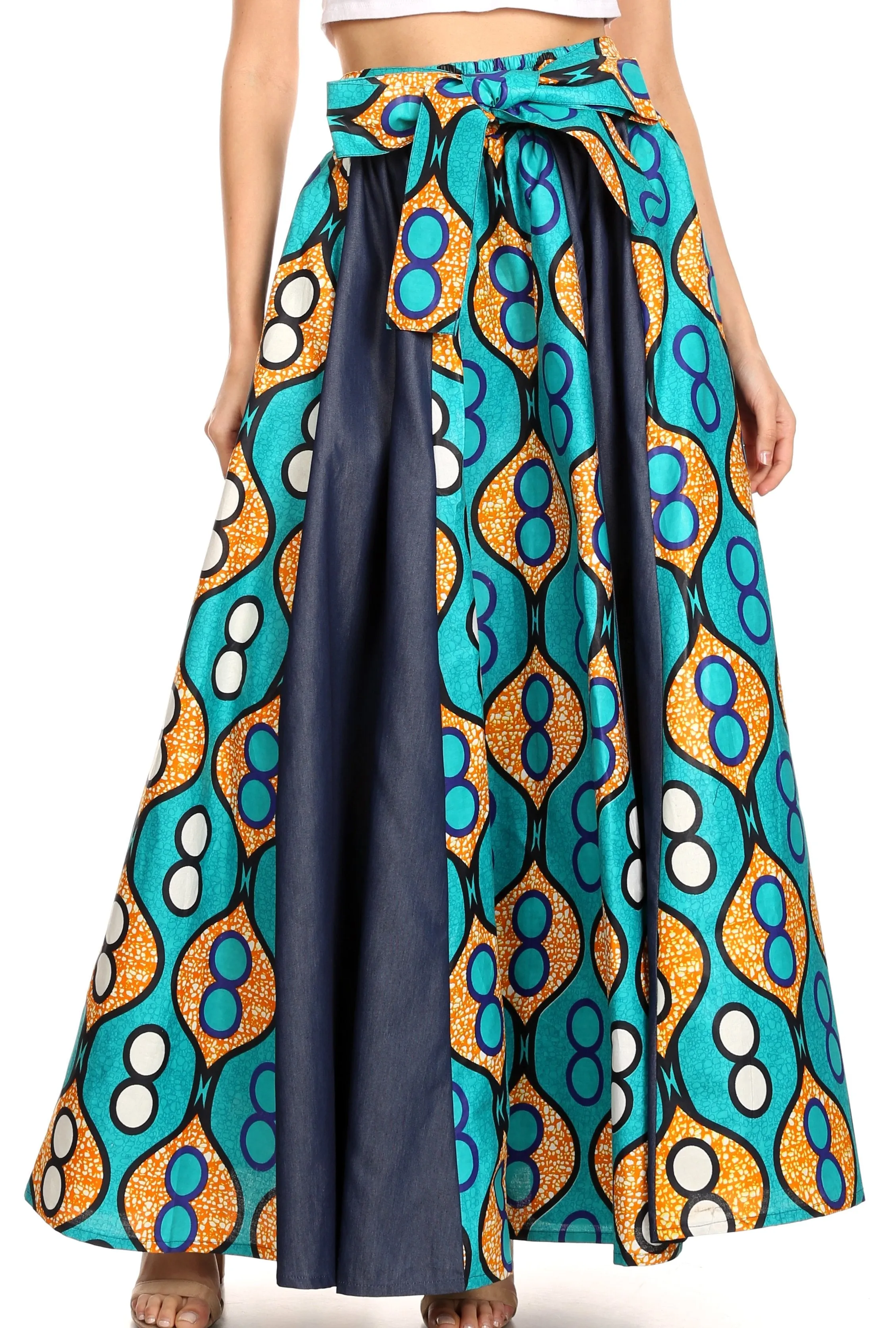 Sakkas Monifa Long Maxi Skirt Colorful Ankara Wax Dutch African Skirt Gorgeous