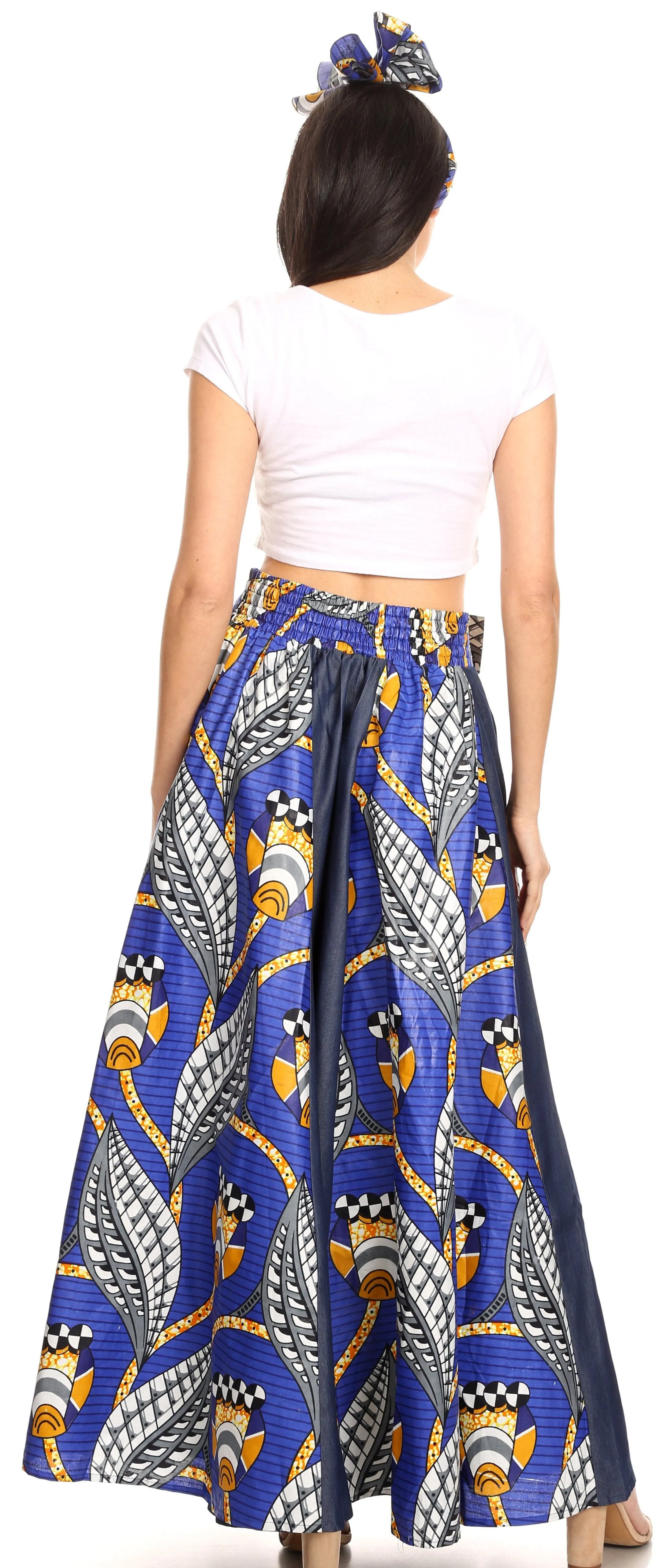 Sakkas Monifa Long Maxi Skirt Colorful Ankara Wax Dutch African Skirt Gorgeous