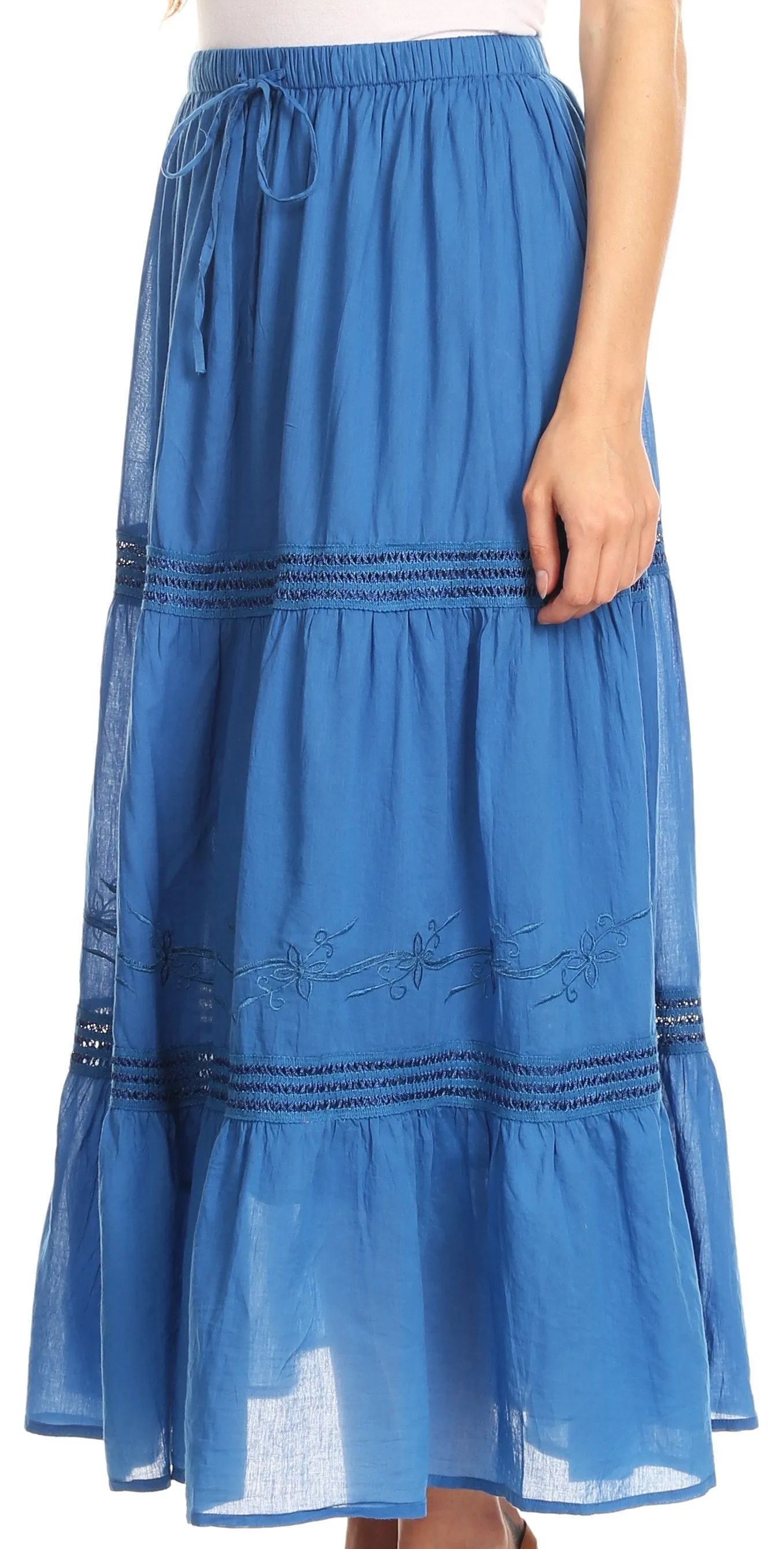 Sakkas Takara Maxi Broomstick Cascading  Peasant Skirt with Elastic Waist