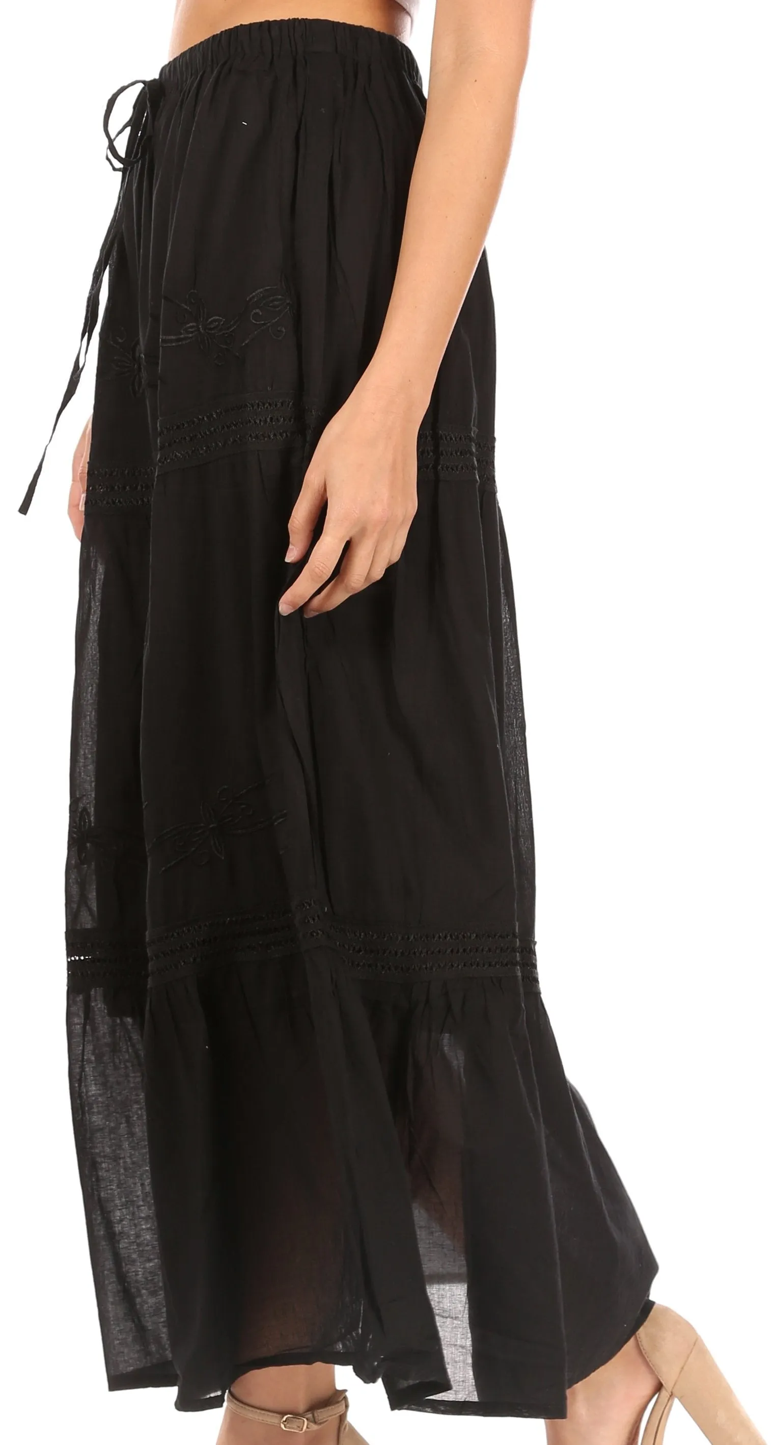 Sakkas Takara Maxi Broomstick Cascading  Peasant Skirt with Elastic Waist