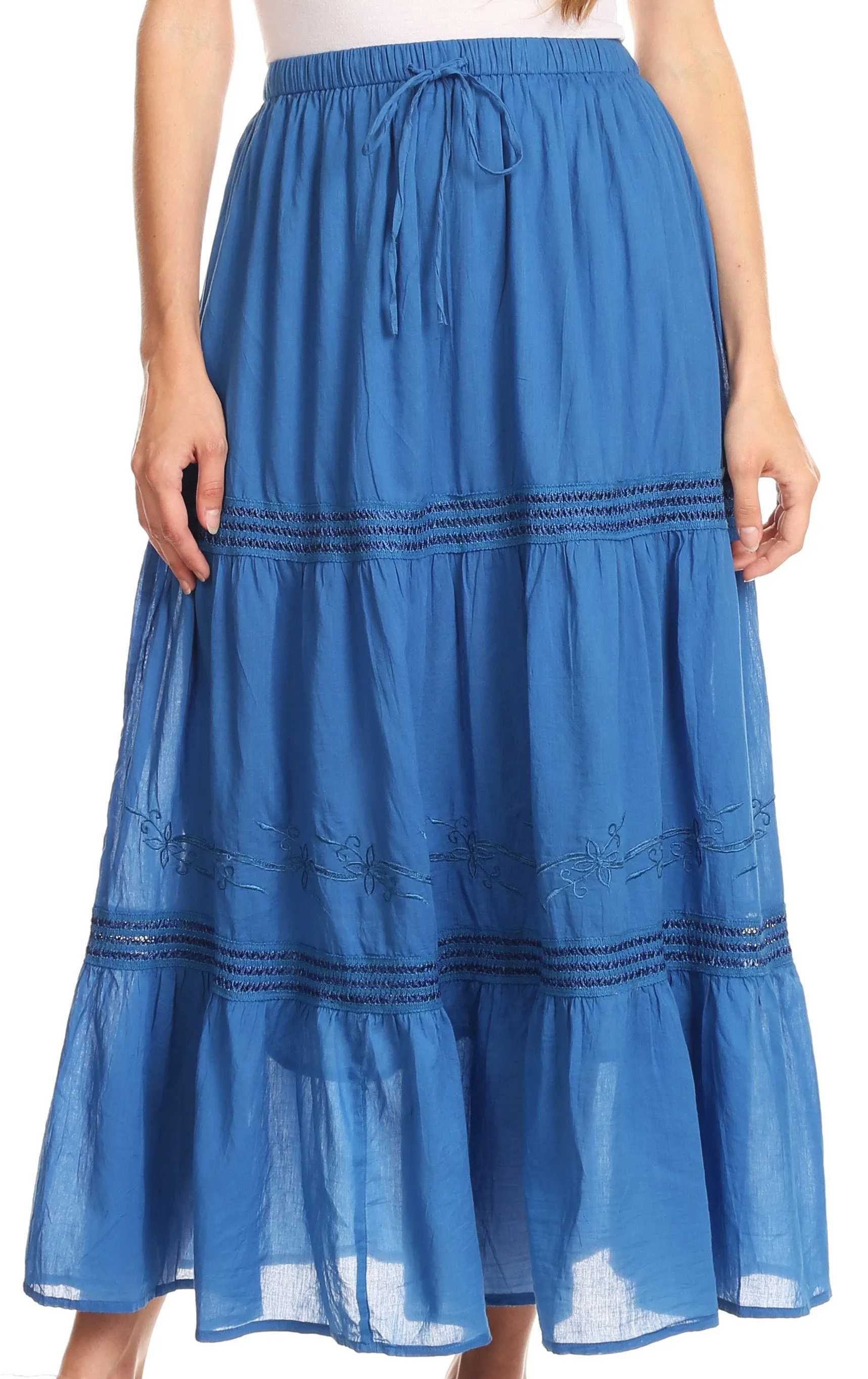 Sakkas Takara Maxi Broomstick Cascading  Peasant Skirt with Elastic Waist