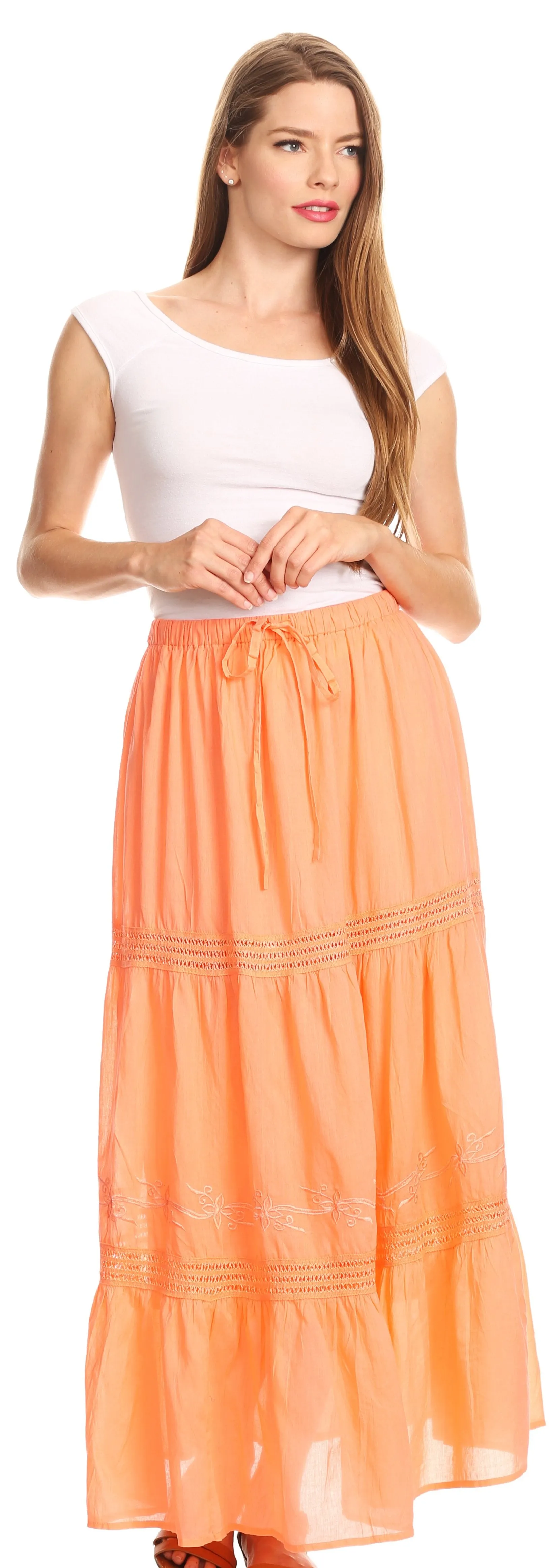 Sakkas Takara Maxi Broomstick Cascading  Peasant Skirt with Elastic Waist