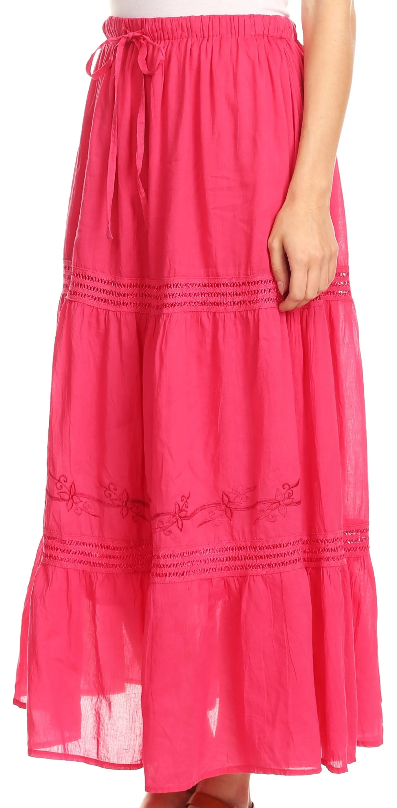 Sakkas Takara Maxi Broomstick Cascading  Peasant Skirt with Elastic Waist