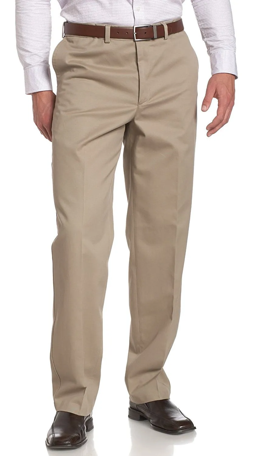 'Savane'  Flat Front Stretch Chino - Khaki