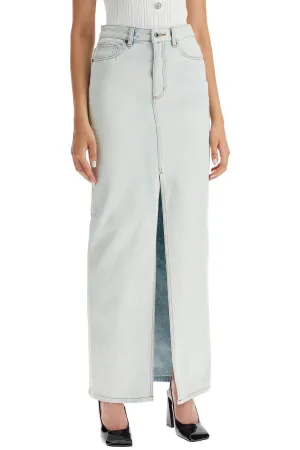 Self Portrait Maxi Denim Skirt In Seven