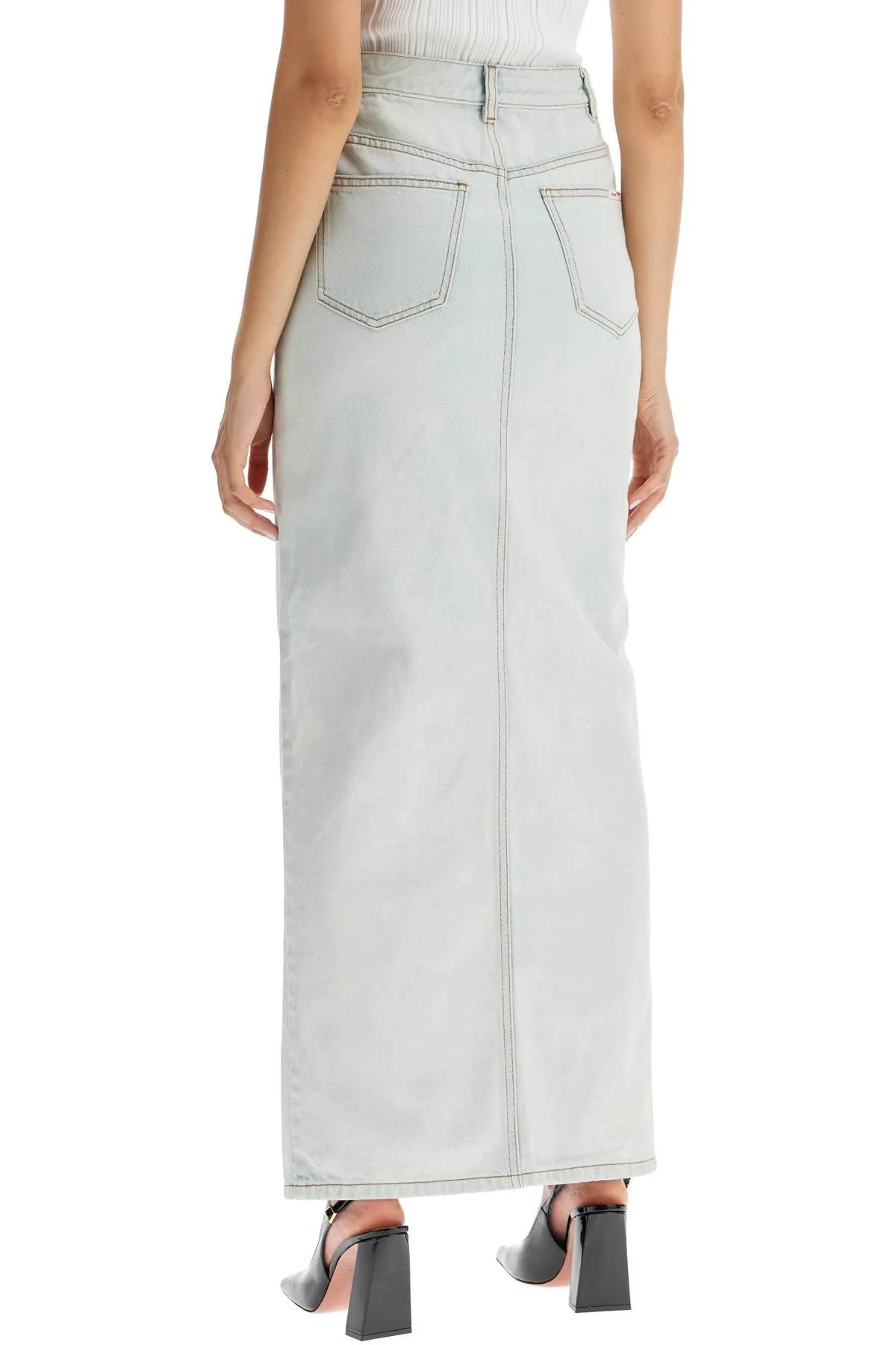 Self Portrait Maxi Denim Skirt In Seven