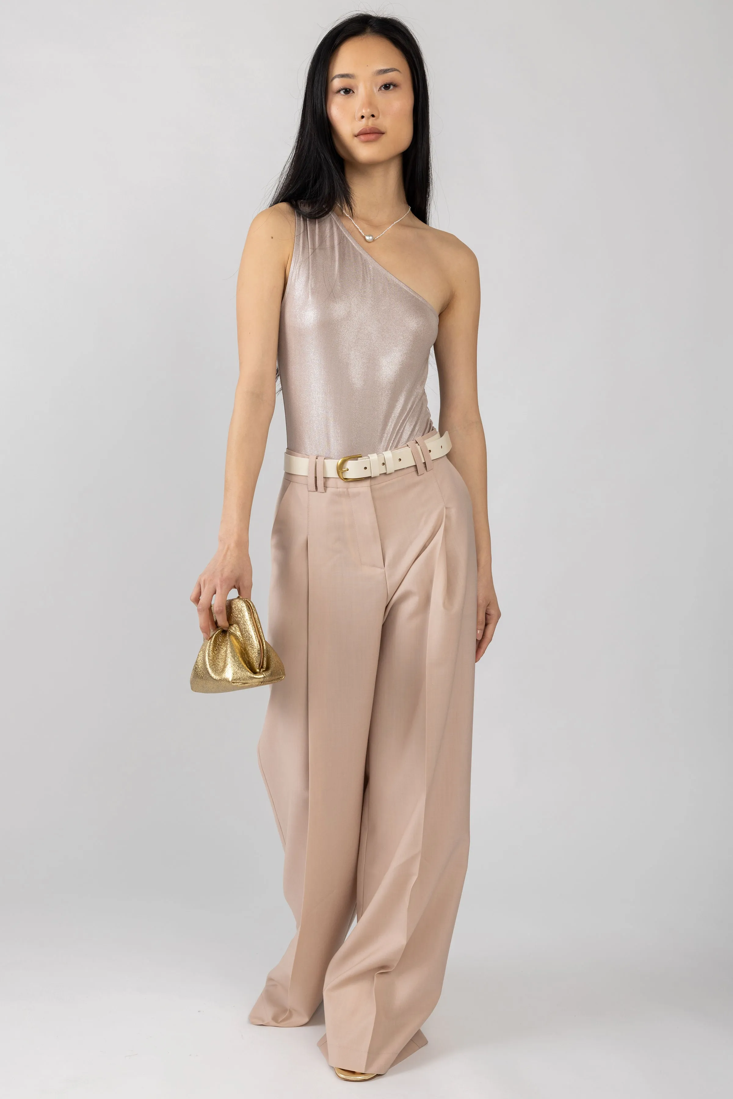 Sheridan Metallic One Shoulder Bodysuit in Macchiato