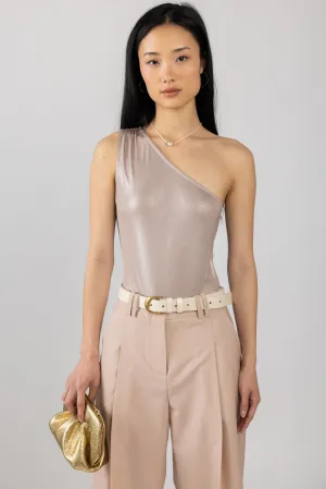 Sheridan Metallic One Shoulder Bodysuit in Macchiato