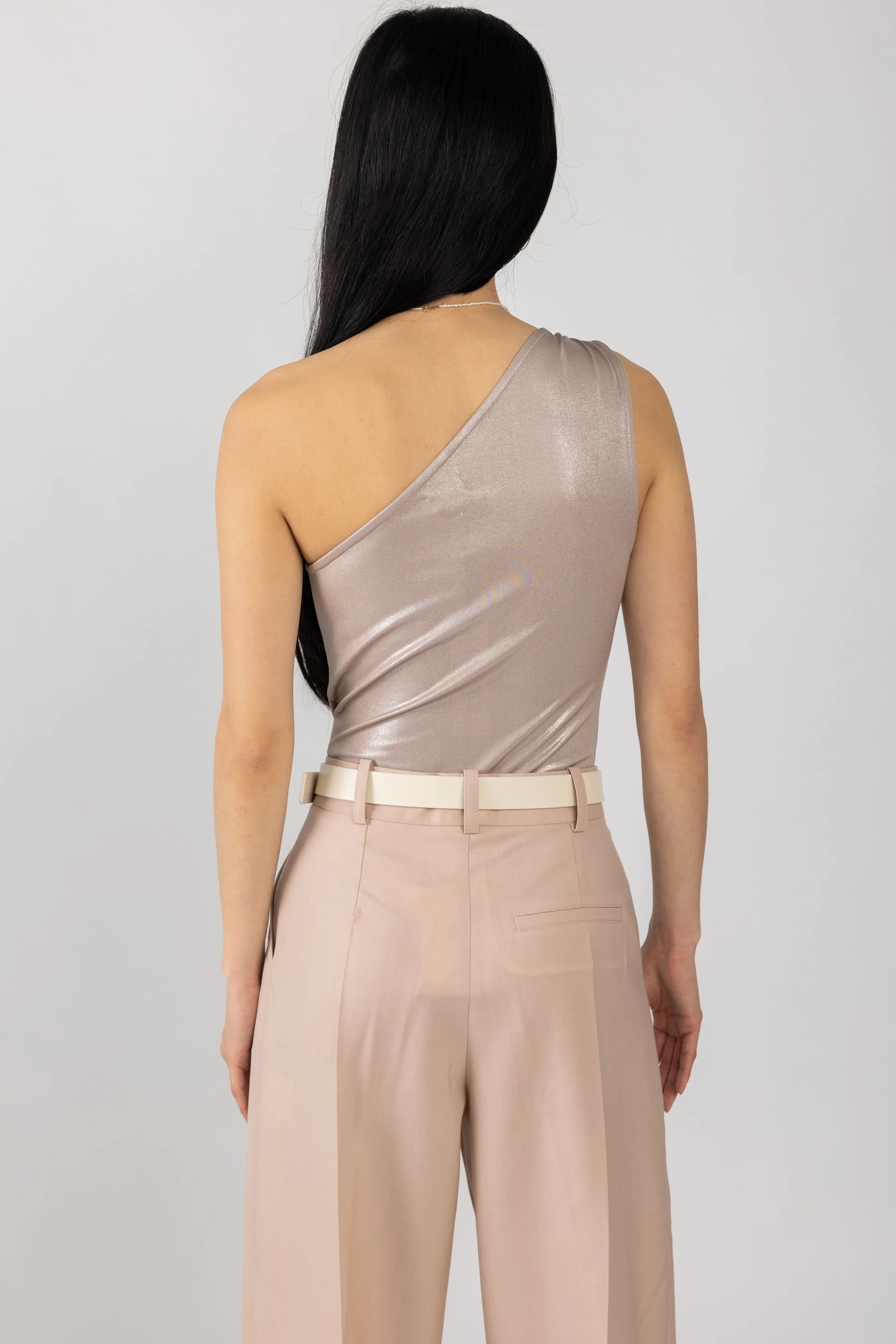 Sheridan Metallic One Shoulder Bodysuit in Macchiato