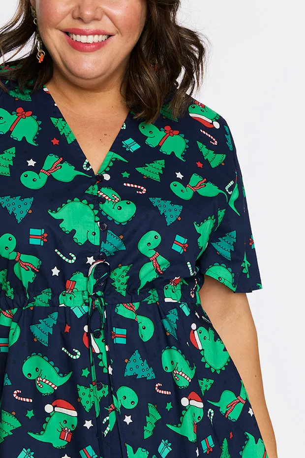 Siena Cotton Dino Christmas Dress