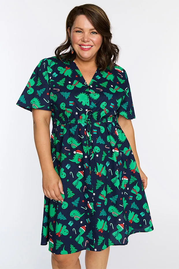 Siena Cotton Dino Christmas Dress