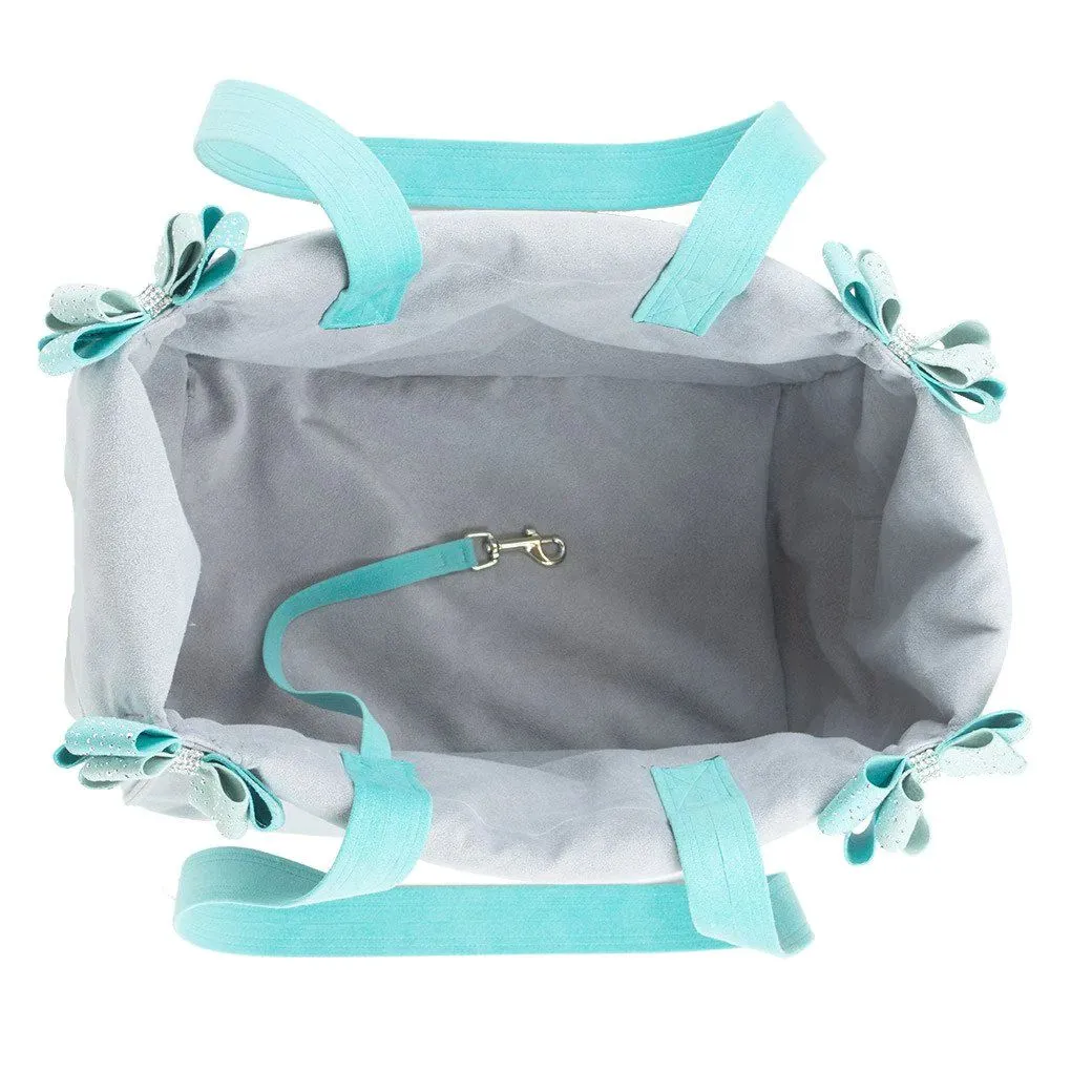 Silver Stardust Mint & Bimini Blue Double Nouveau Bow Luxury Dog Carrier