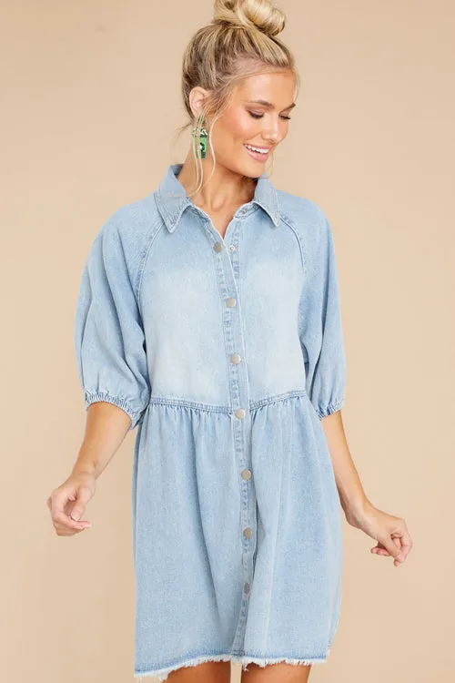 Simply The Love Denim Puff Sleeve Babydoll Mini Dress