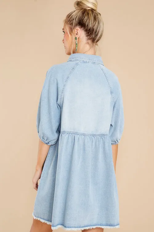 Simply The Love Denim Puff Sleeve Babydoll Mini Dress