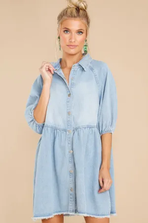 Simply The Love Denim Puff Sleeve Babydoll Mini Dress