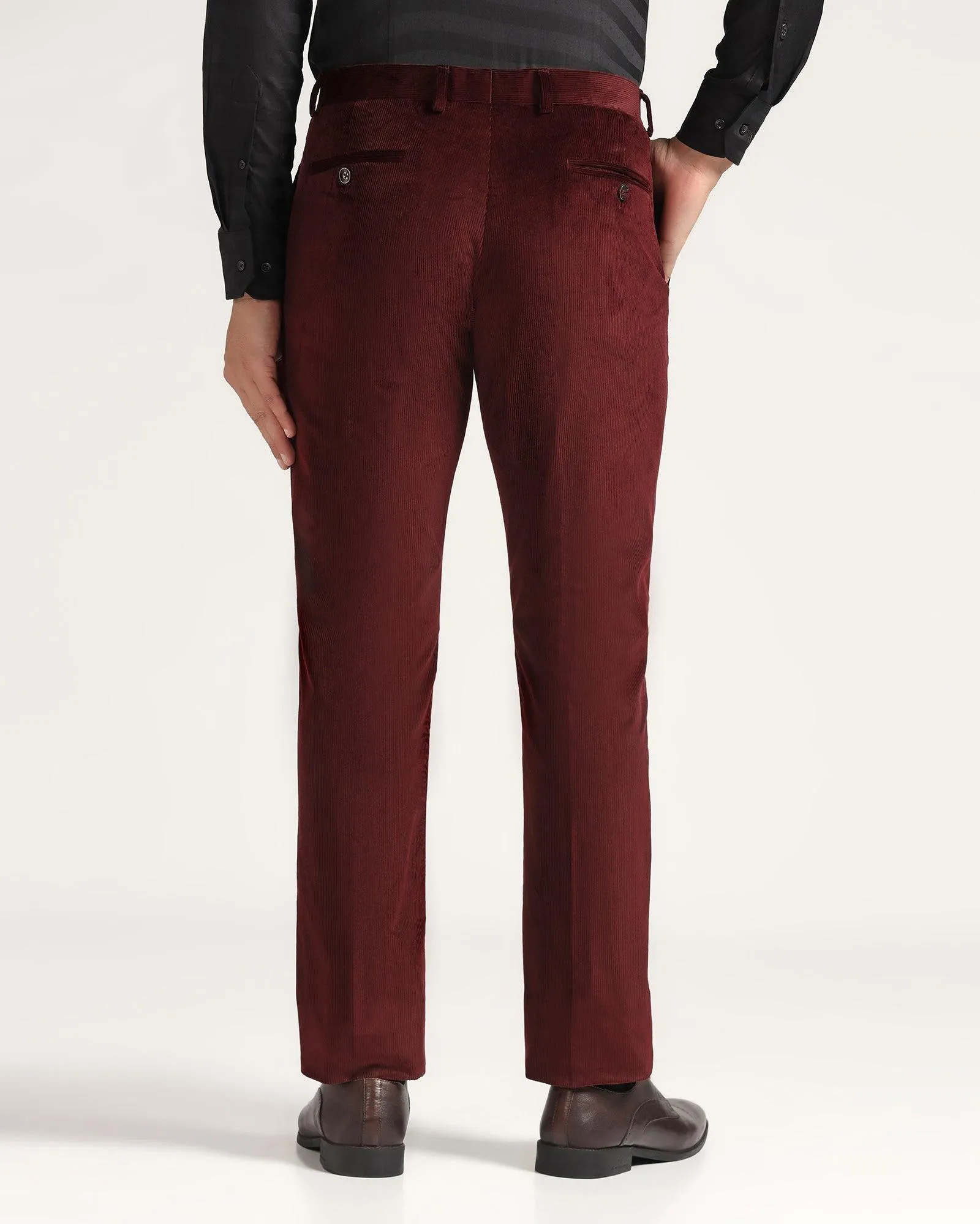 Slim Comfort B-95 Formal Wine Solid Trouser - Corduroy