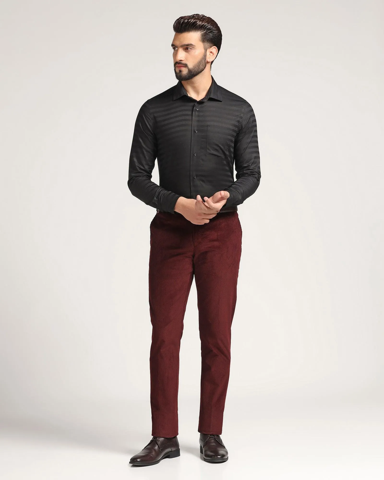 Slim Comfort B-95 Formal Wine Solid Trouser - Corduroy