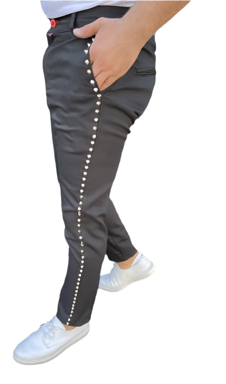 SLIM FIT BLACK CHINO PANTS WITH GOLD STUDS