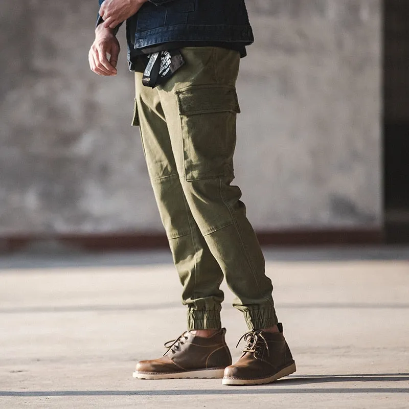 Slim Fit Cotton Twill Cargo Jogger Multi Pocket Style Men Pants