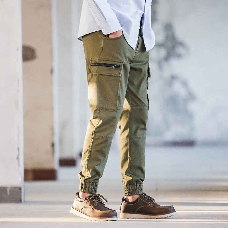 Slim Fit Cotton Twill Cargo Jogger Multi Pocket Style Men Pants