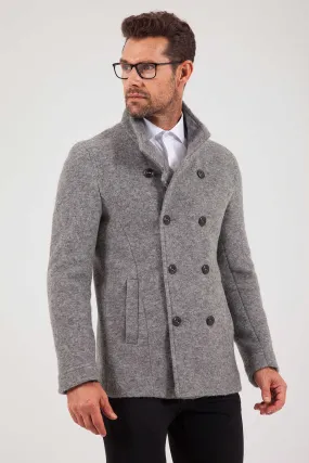 Slim Fit Notch Lapel Alpine Wool Gray Overcoat, Gray