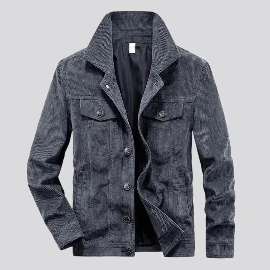 Slim-fitting average length men's corduroy coat