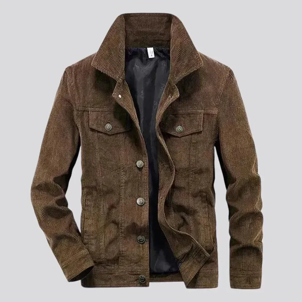 Slim-fitting average length men's corduroy coat