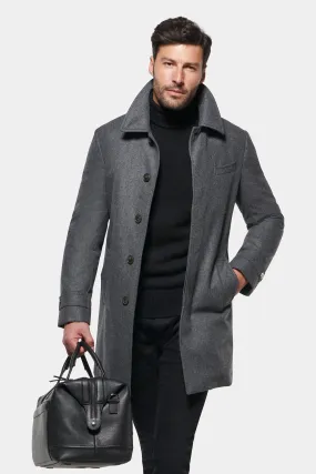 Stretch Wool Euro Coat, Charcoal Melange