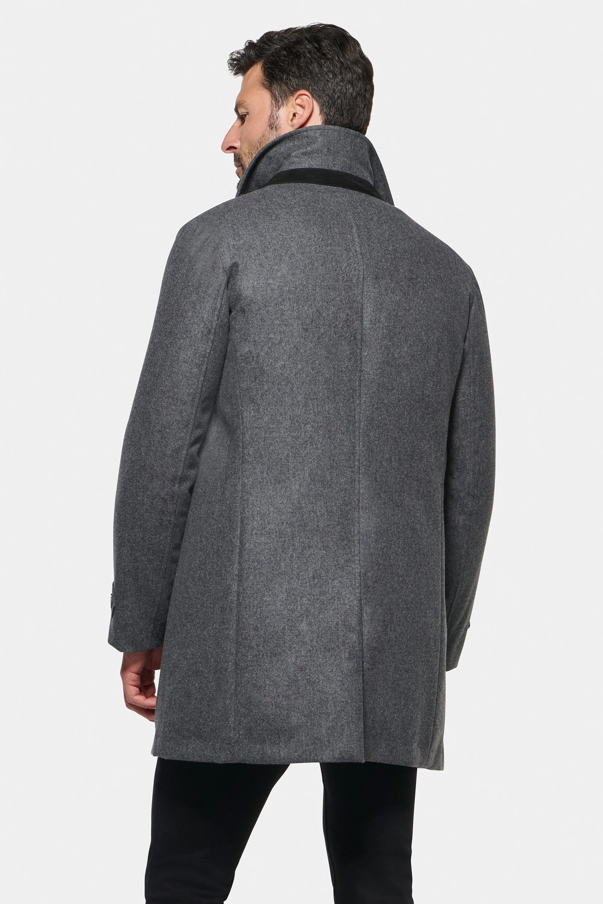 Stretch Wool Euro Coat, Charcoal Melange