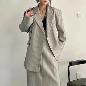 Striped Blazer For Women Notched Collar Long Sleeve Striped Colorblock Single Breasted Blazers Female Clothing