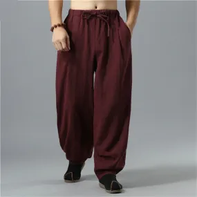 Summer Men Cotton Linen Wide Leg Pants Chinese Style Male High Street Casual Long Trousers Sweatpants Plus Size M-5XL 6XL